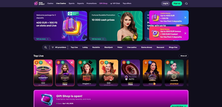 WinSpirit Casino lobby – slots and games